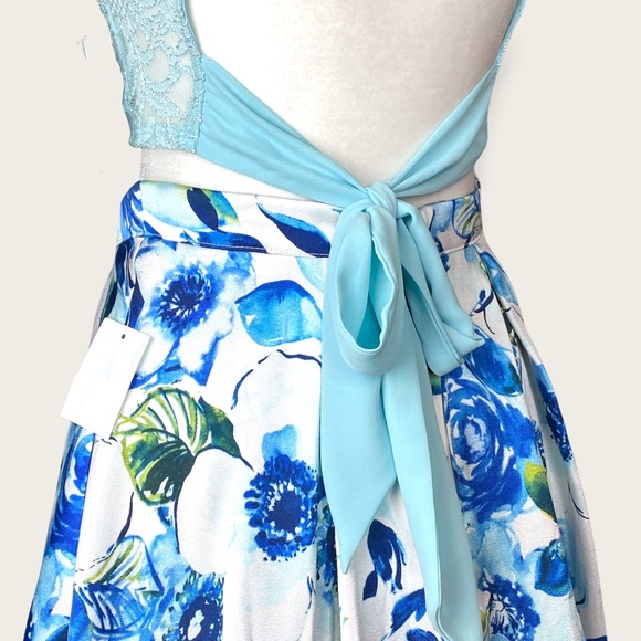 🆕 NWT B. Darlin’ 2-Piece Blue Ballgown Maxi Skirt Tie-Waist Crop Top Set Sz 5/6 - Picture 3 of 15